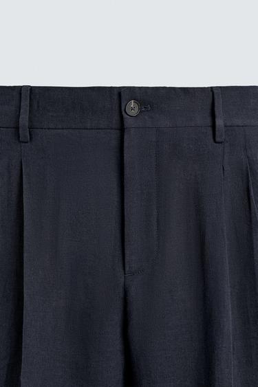 PANTALON DE COSTUME À DOUBLES PLIS EN LIN ET COTON - Indigo de Zara - Image 6
