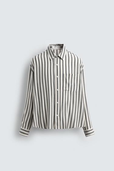 STRIPED COTTON-VISCOSE SHIRT - Grey by Zara