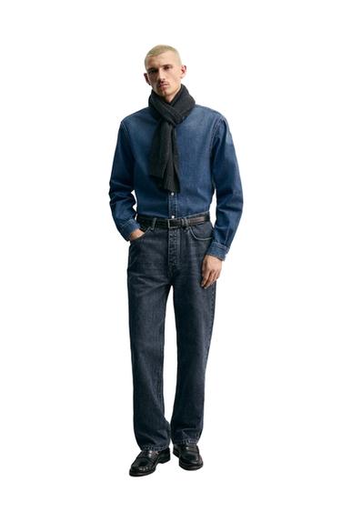 COTTON-CASHMERE DENIM SHIRT - Mid-blue by Zara