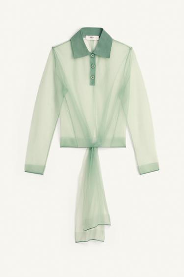 LIMITED EDITION SEMI-SHEER KNIT POLO SHIRT - Sea green by Zara