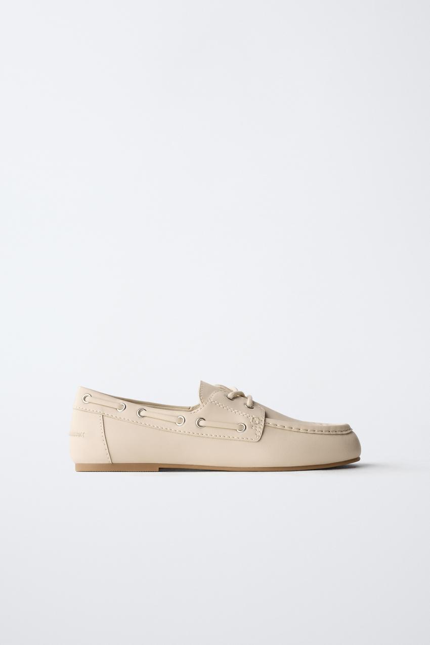 Zara Beige‎ Sole Footwear ZARA Patent Lace Up Beige Tan Lug Chunky Sole | Mercari main image 3