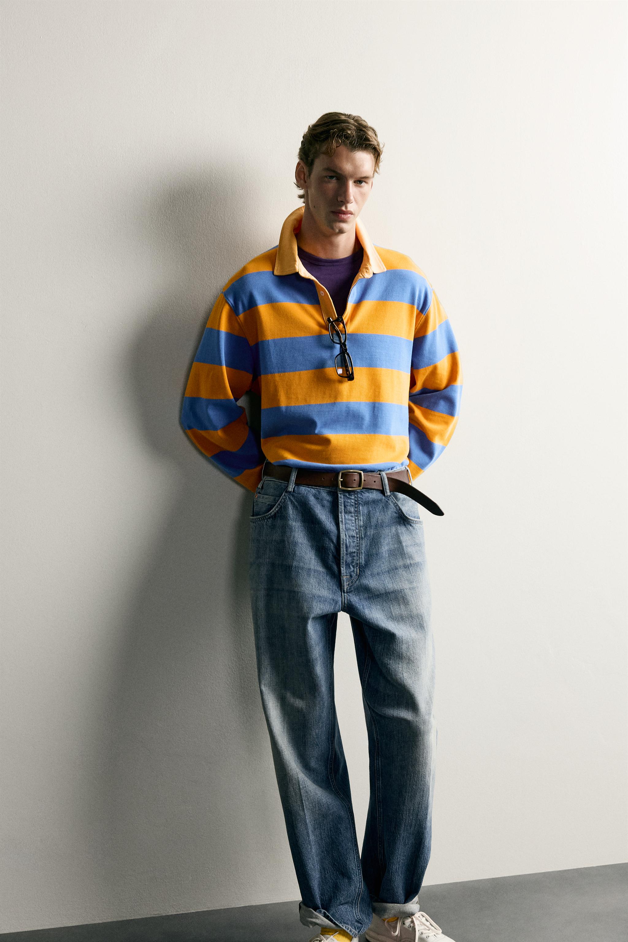 Мужские рубашки Zara CONTRAST COLLAR STRIPED REGULAR FIT POLO — фото 5