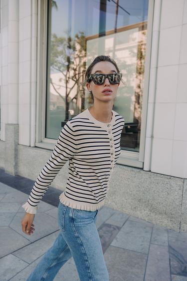 STRIKCARDIGAN MED FLÆSER - striber fra Zara