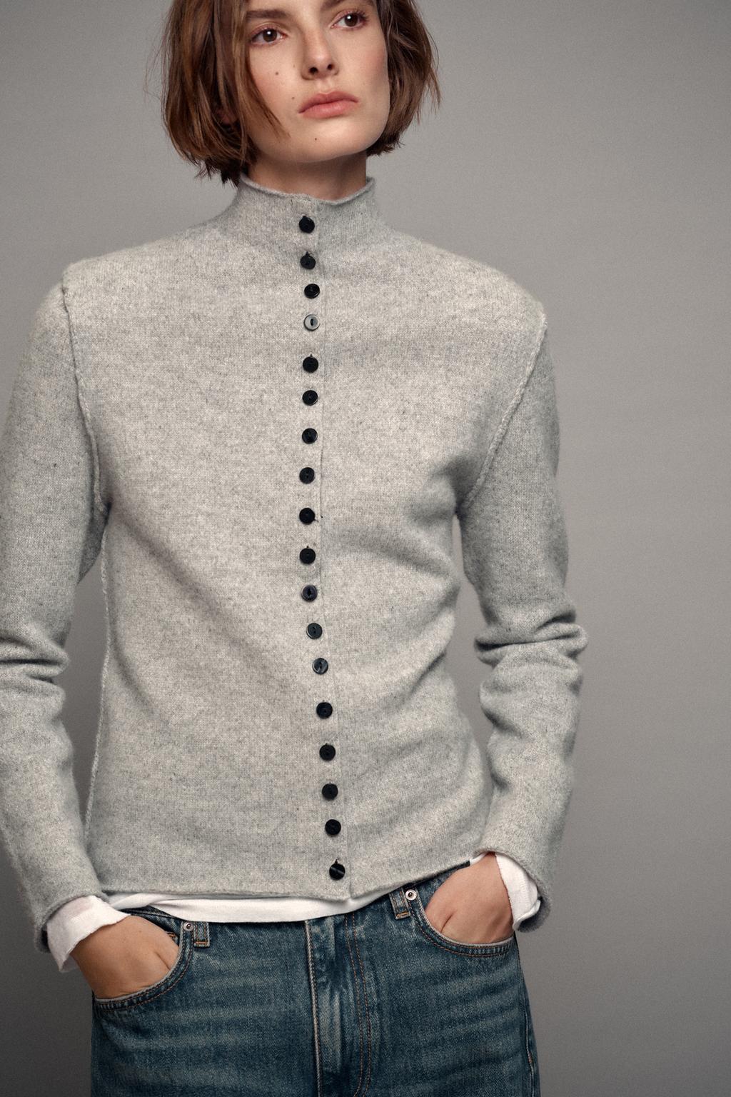 100% WOOL MOCK NECK CARDIGAN