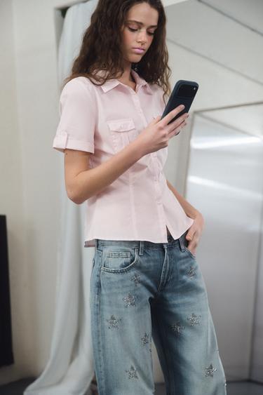 TRF WIDE-LEG RHINESTONE LOW-RISE JEANS - Blue by Zara - Image 2