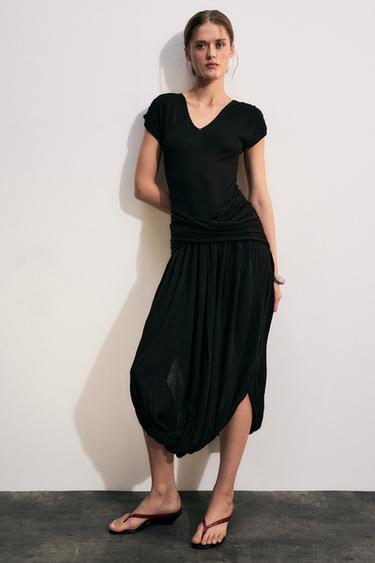 MIDI DRESS WITH SASH - Black by Zara