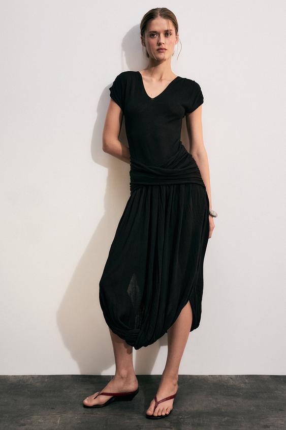 VESTIDO MIDI COM FAIXA - Preto da Zara - Imagem 0