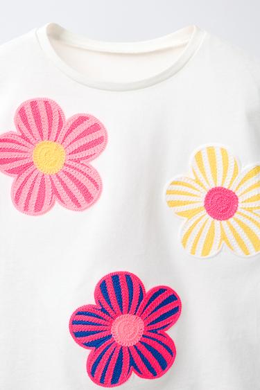 T-SHIRT À DÉCOR DE FLEURS - Blanc cassé de Zara - Image 2