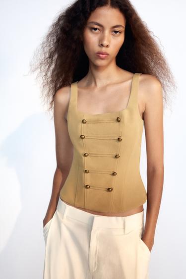 TOP CORSETERO BOTONES - Beige de Zara