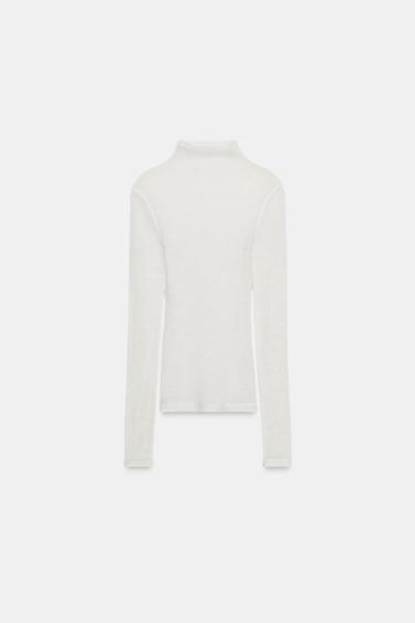 Zara 100% WOOL T-SHIRT - Ecru