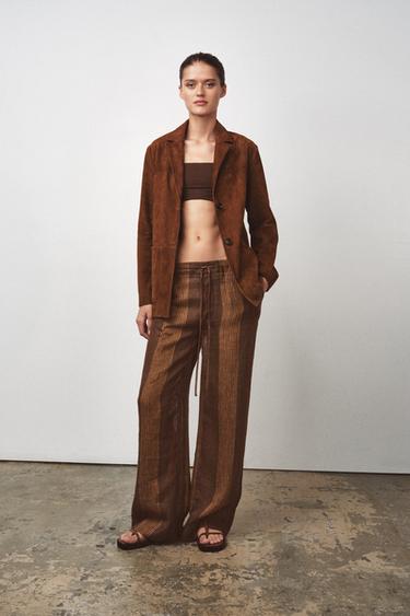 بنطلون مخطط 100% كتان ZW COLLECTION - متعدد الألوان الخاص بـ Zara