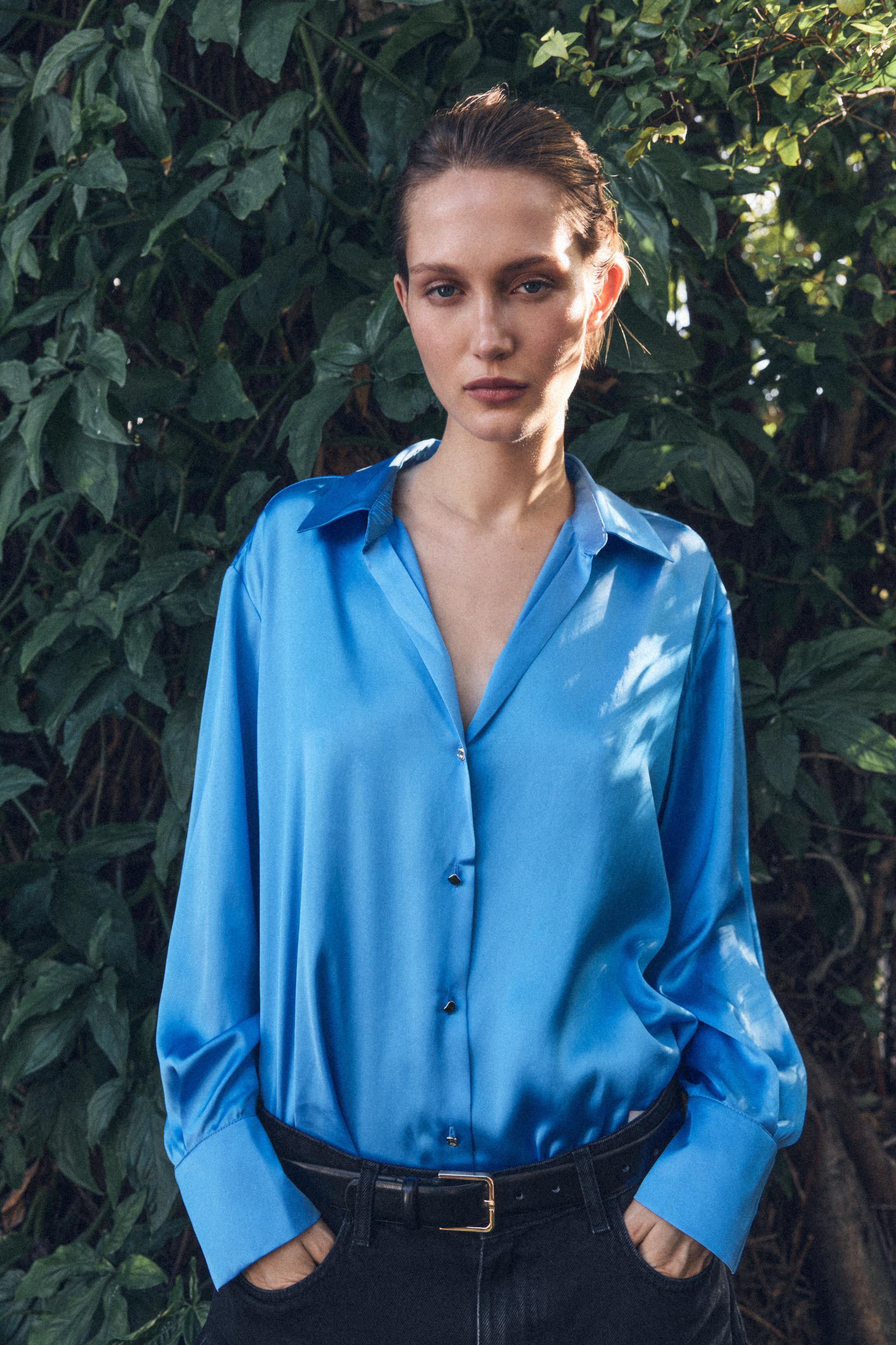 Moda Blusas Satinadas Zara Blusa Celeste Blusa Celeste Satinada Zara