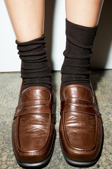 CHAUSSETTES HAUTES CÔTELÉES - Marron de Zara - Image 1