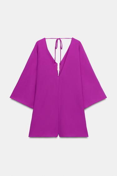 SHORT JUMPSUIT WITH WIDE SLEEVES - Dark fuchsia by Zara - Image 6