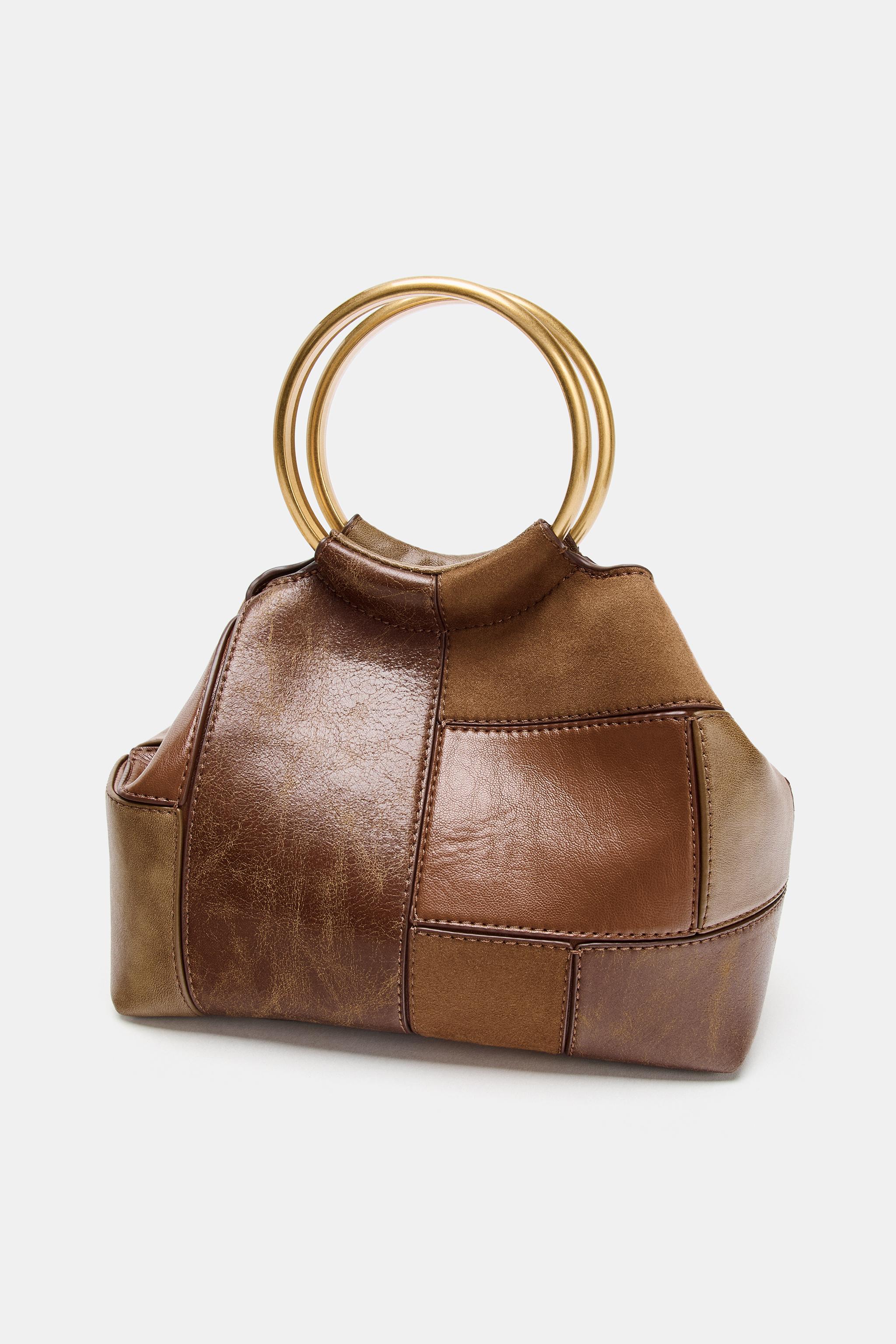 PATCHWORK RIGID HANDLE MINI BUCKET BAG
