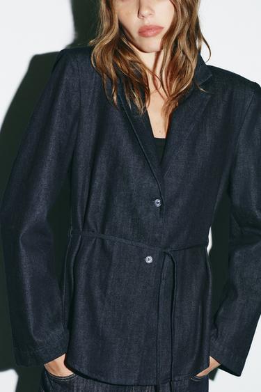 SHIRT BLAZER WITH BELT - Dark indigo by Zara