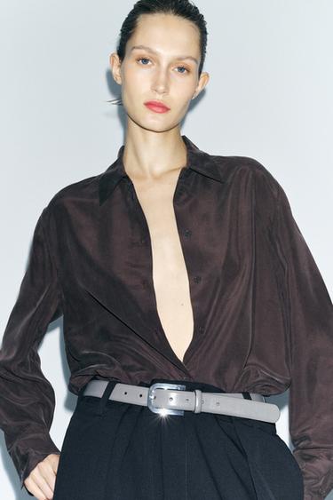 CEINTURE EN CUIR À BOUCLE MÉTALLIQUE - Gris de Zara - Image 1