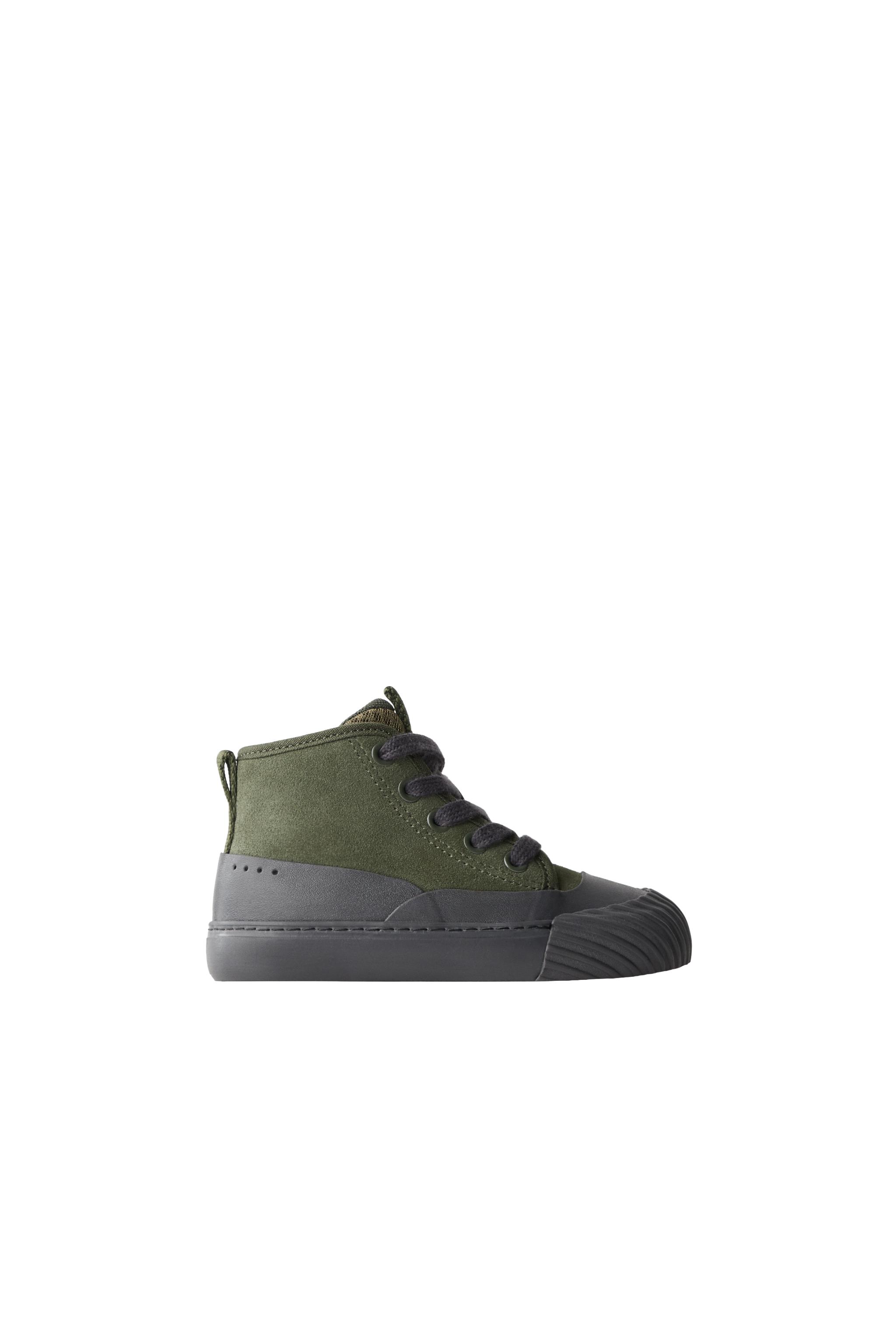 ZARA TIMELESS - LEATHER SUEDE BOOTIE SNEAKERS - Khaki Green | ZARA