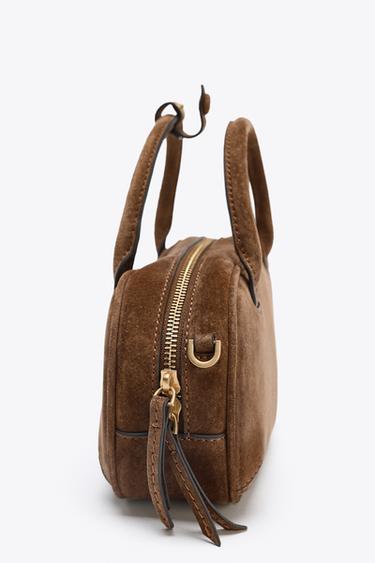 MINI SAC EN CUIR VELOURS DOUBLE ANSE - Marron de Zara - Image 2