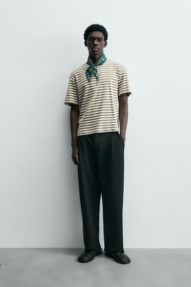 CAMISETA RELAXED FIT RAYAS - crudo/kaki de Zara - Imagen 0
