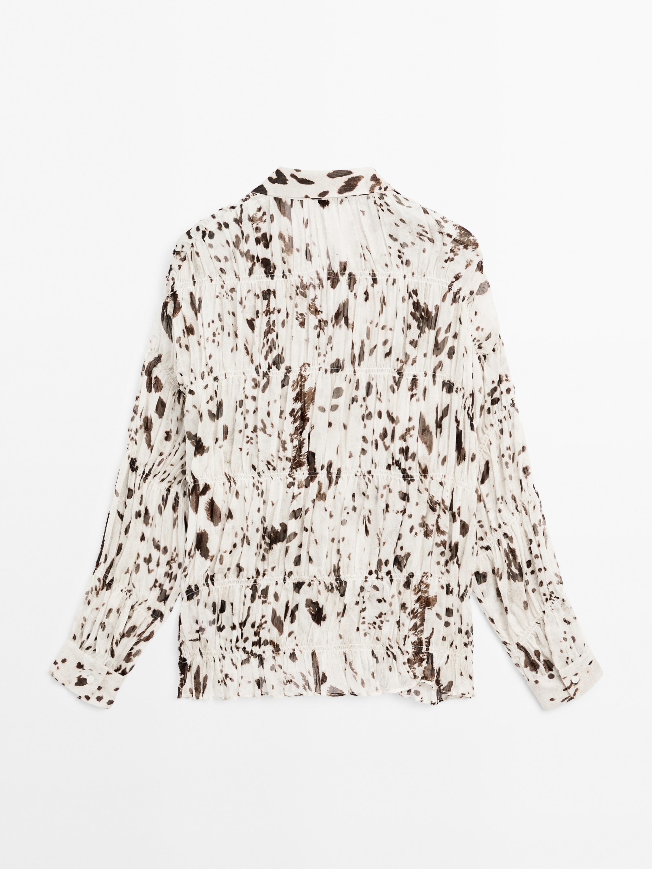 Animal print shirt with gathered detail