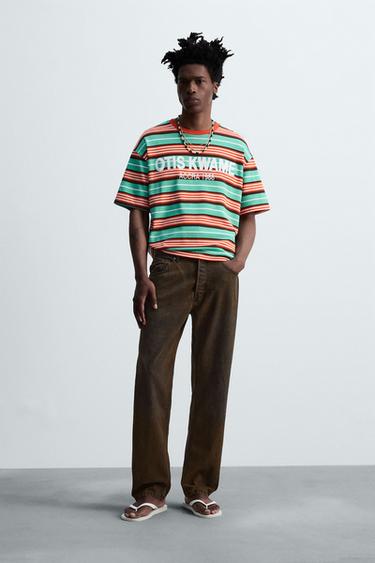 STRIPED EMBROIDERED T-SHIRT © OTIS KWAME KYE QUAICOE - Green by Zara