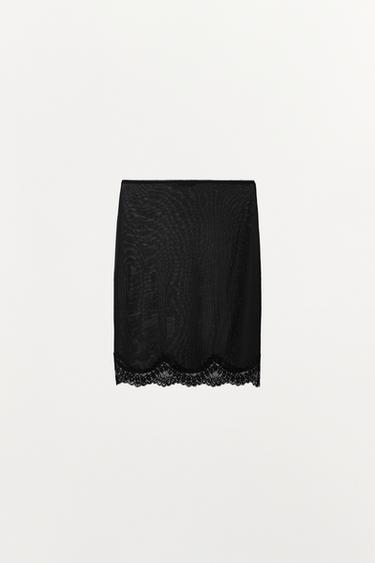 JUPE DOUBLURE BAS RÉSILLE - Noir de Zara - Image 2