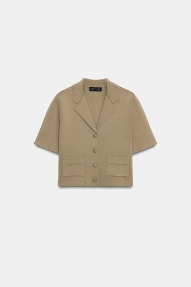 GILET EN MAILLE MANCHES COURTES - Kaki clair de Zara