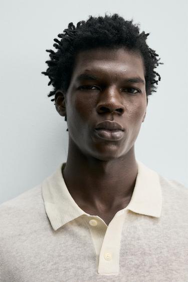 POLO EN MAILLE SOIE ET LIN - Blanc cassé de Zara - Image 4