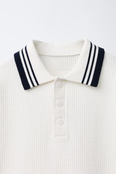 POLO BASIQUE CÔTELÉ - Écru / Bleu marine de Zara - Image 2