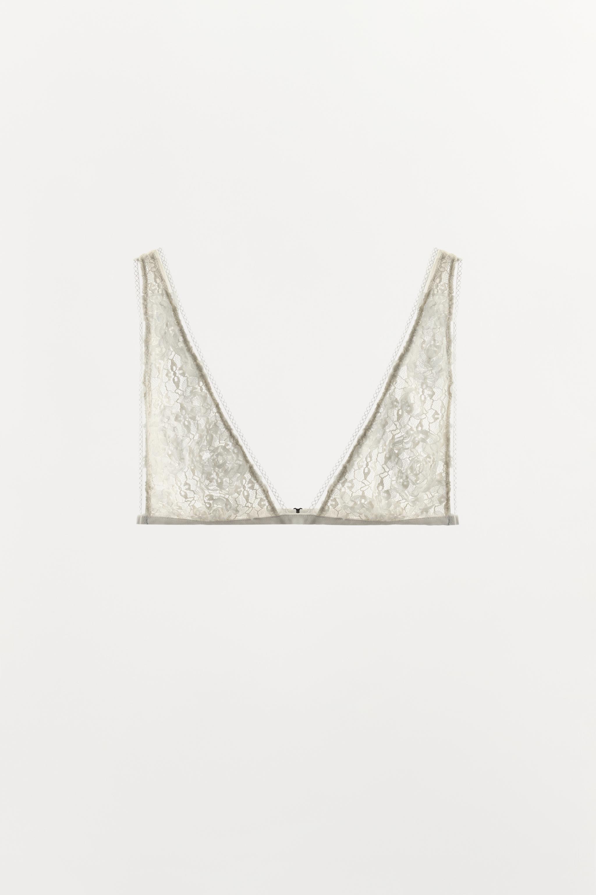EMBOSSED LACE TRIANGLE BRA — Ecru / Beige