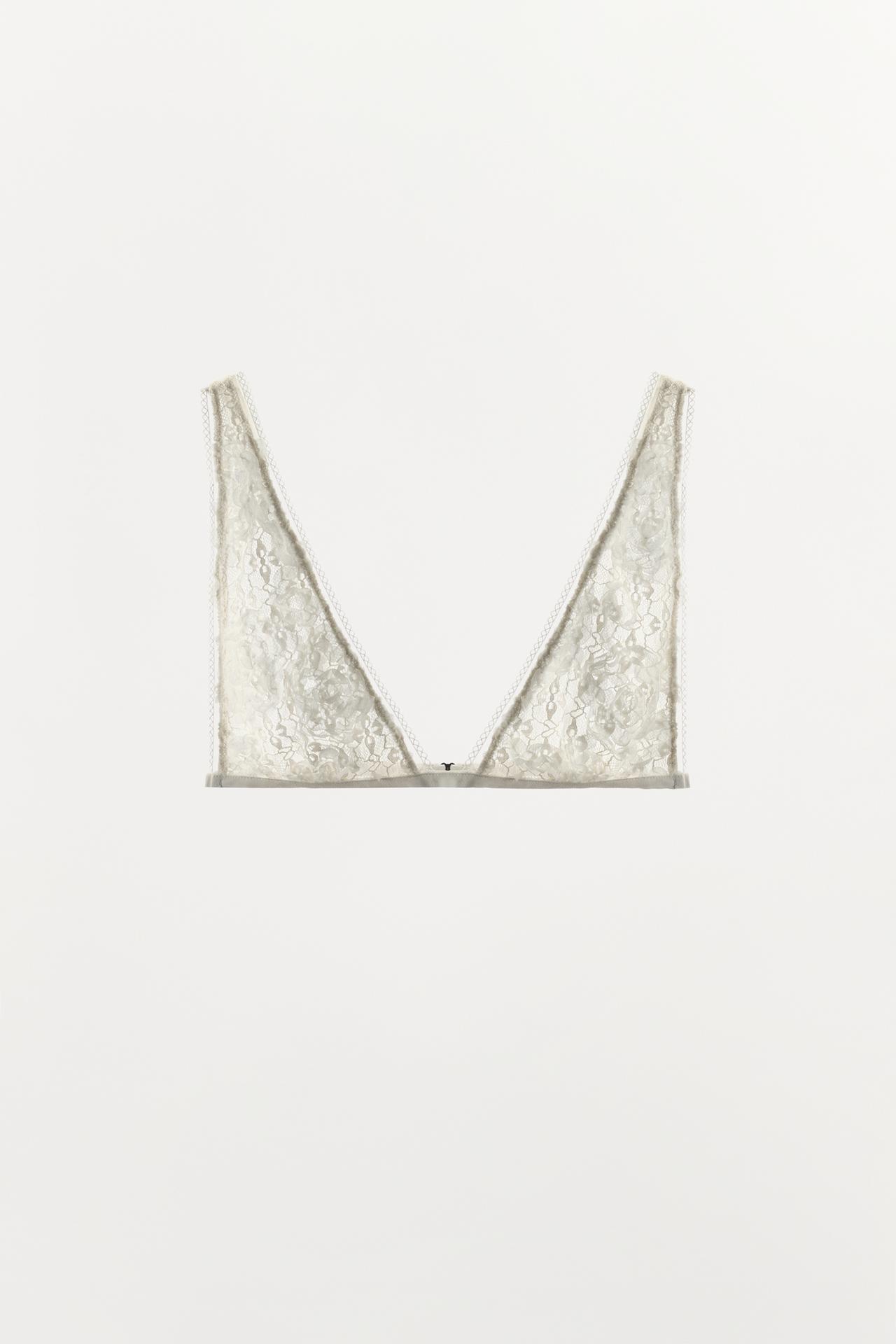 EMBOSSED LACE TRIANGLE BRA — Ecru / Beige