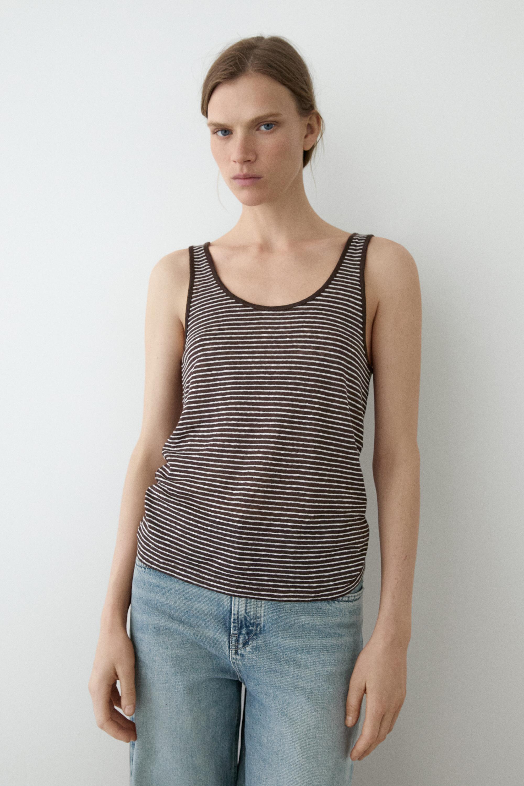 Striped strappy linen top