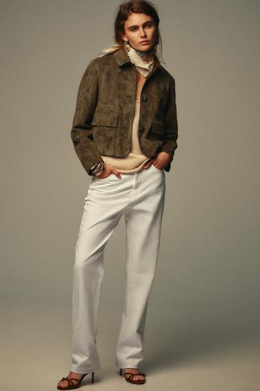 FAUX SUEDE CROPPED JACKET - Khaki by Zara