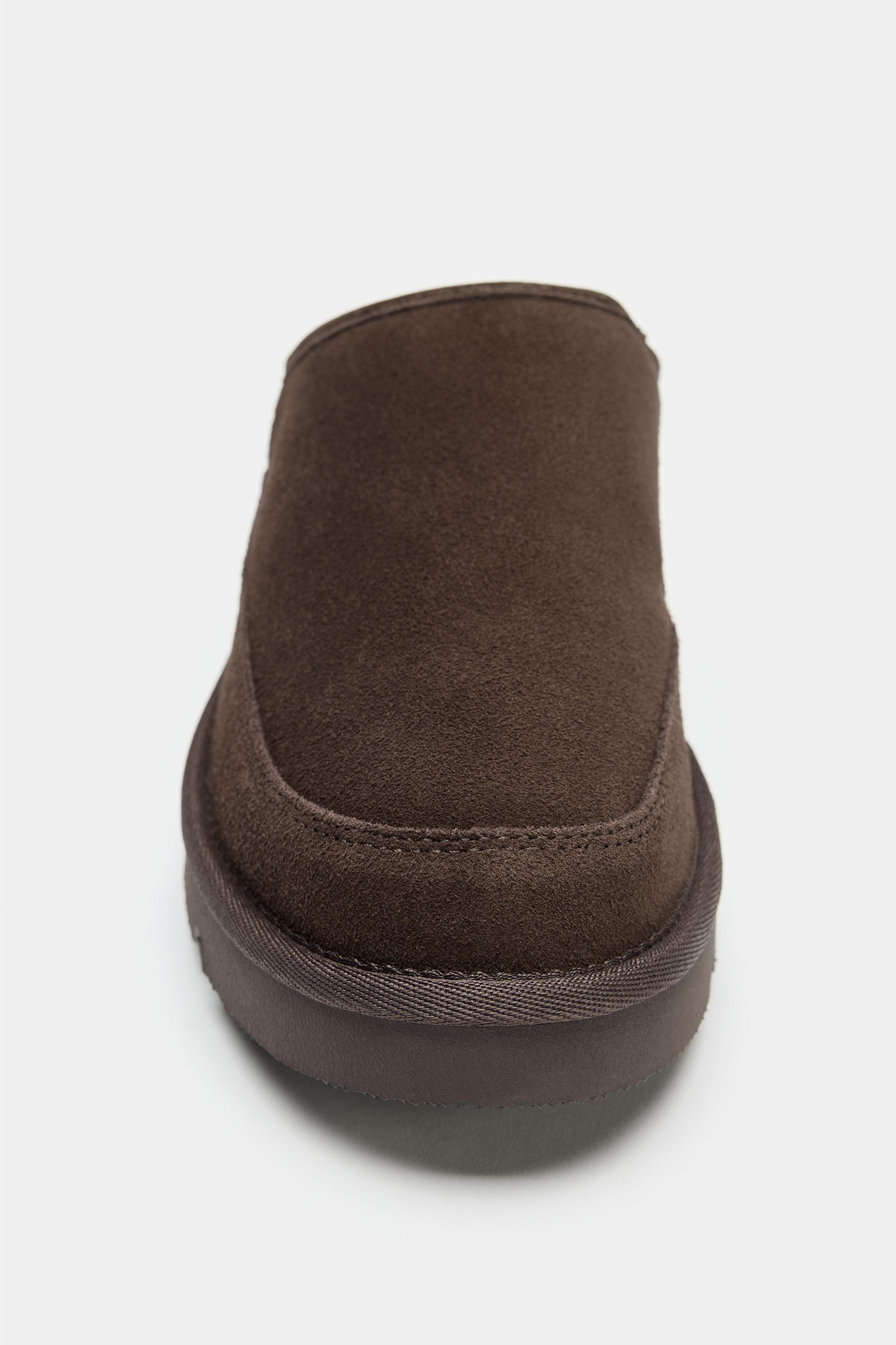 FAUX SHEARLING LINED LEATHER MULES