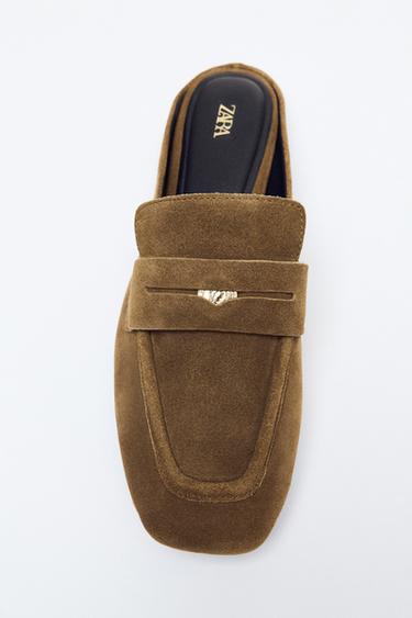 SPLIT SUEDE MULE LOAFERS - Dark tan by Zara