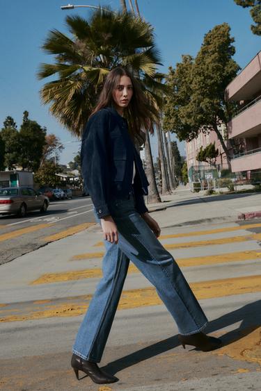 CAZADORA BOMBER 100% PIEL - Marino de Zara