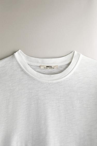 T-SHIRT MANCHES COURTES COTON - Blanc de Zara - Image 1