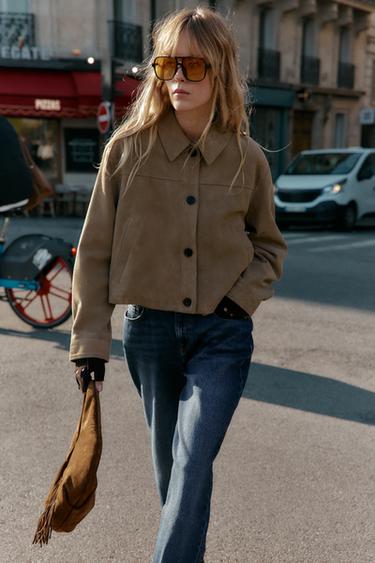 VESTE 100 % CUIR COL CHEMISE - Beige de Zara - Image 4