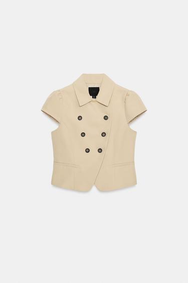 DOUBLE-BREASTED SHORT SLEEVE JACKET - camel by Zara - Image 3