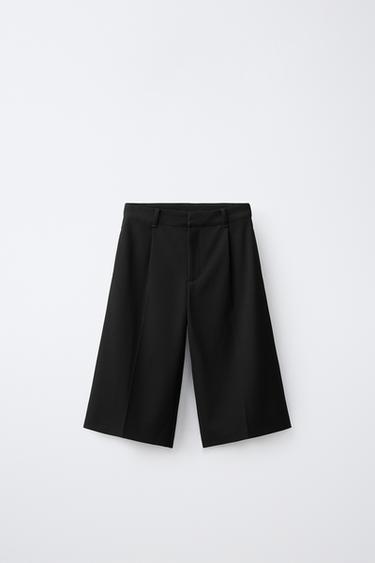 Zara 打褶長版百慕達短褲 - 黑色 - 圖片 0