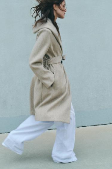 SOFT HOODED BELTED COAT - Beige by Zara