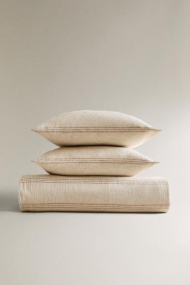 DYED THREAD STRIPED DUVET COVER - Light beige by Zara - Image 0