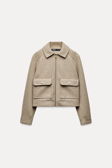 Zara SOFT ZIPPERED JACKET - taupe brown