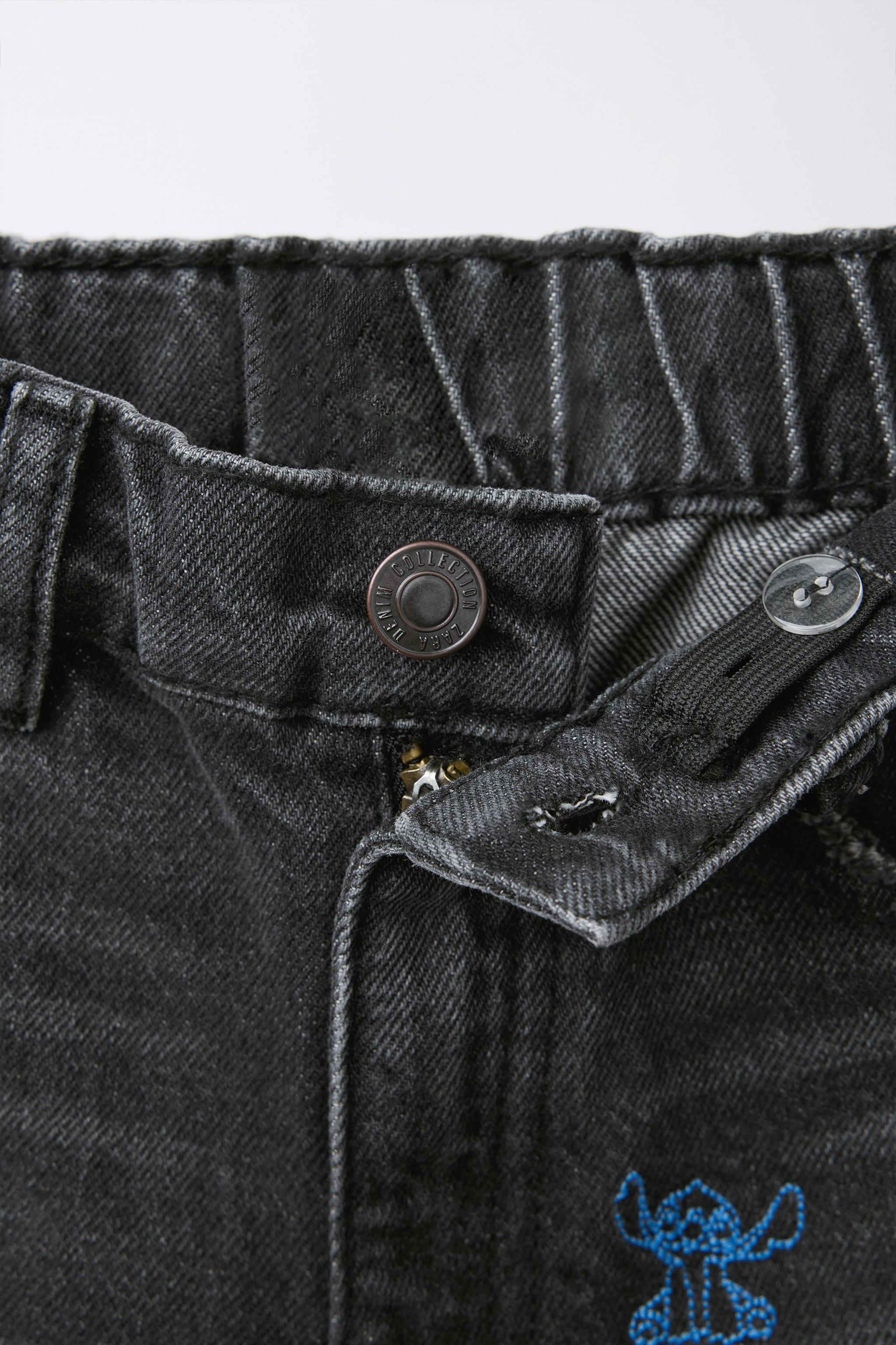 【Anyone more】Prue black denim stitch set-up WIDE LEG LILO & STITCH © DISNEY JEANS - Black | ZARA United