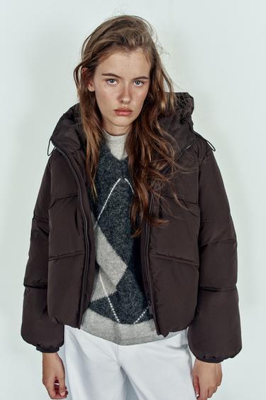 СТЕГАНЫЙ АНОРАК С КАПЮШОНОМ WATER REPELLENT WINDPROOF — КОРИЧНЕВЫЙ от Zara