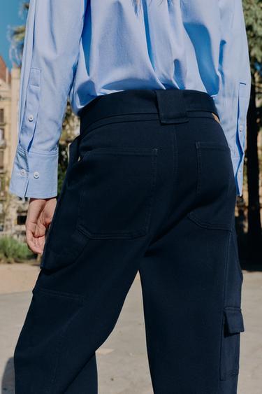 CARGO TROUSERS WITH BELT - Navy blue by Zara