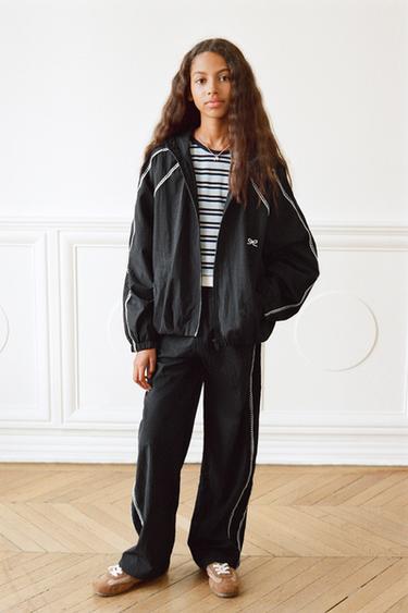 CONTRAST NYLON STRAIGHT-LEG TROUSERS - Black by Zara