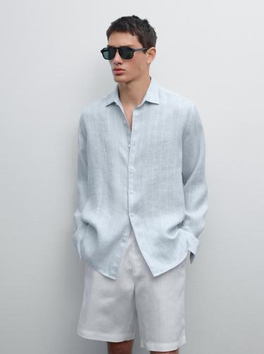 Zara Regular fit double-stripe shirt - Sky blue