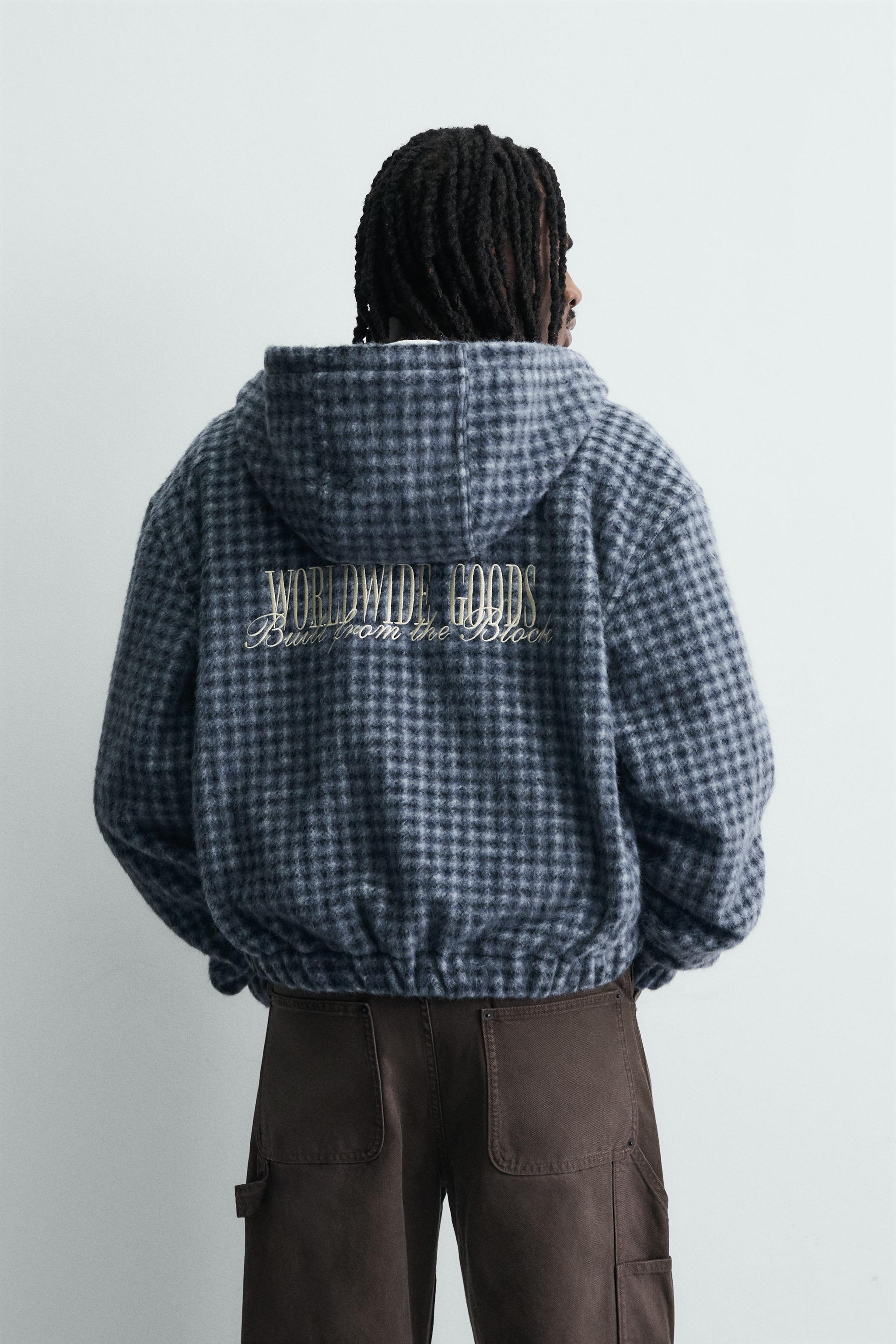 BLOUSON À CARREAUX BRODÉ CAPUCHE